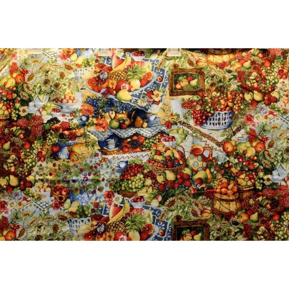 Handmade Lap Throw Blanket Quilted Bountiful Harvest Fruit Vegtables Blue 37"x44 - Picture 3 of 8